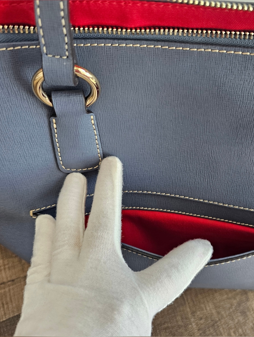 Dooney & Bourke Blue Saffiano-Style Tote with Gold Hardware - Picture 15 of 16